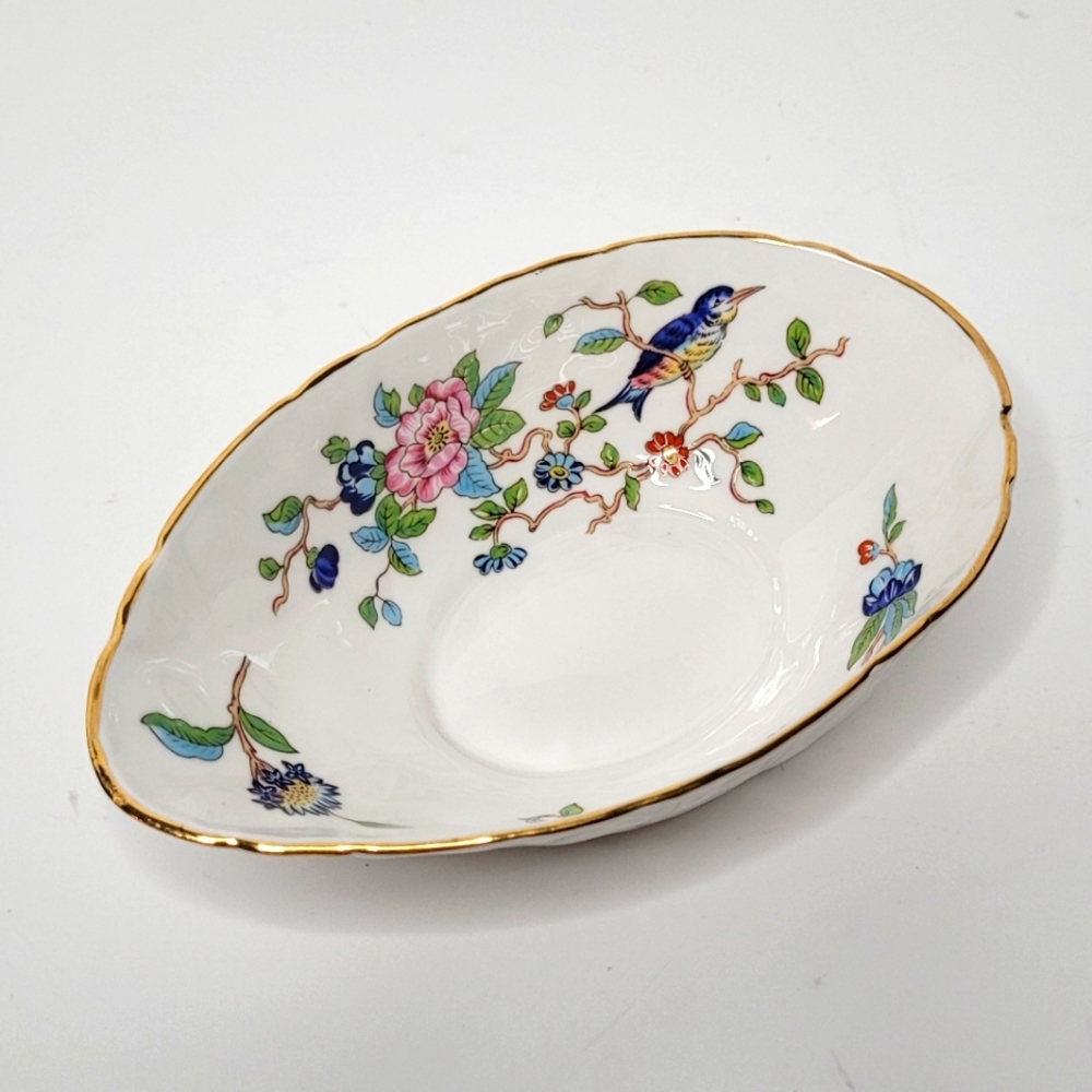 Vintage Aynsley Pembroke Egg Shaped Bowl Candy Nuts Trinkets Dish Birds Flowers